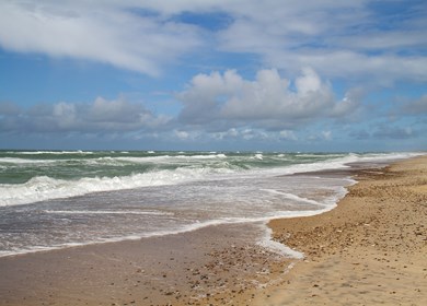 Beautiful coastline of northern Jutland, Denmark, sandy beach with pebbles